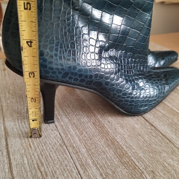 ANTONIO MELANI Miranda Croc Embossed Leather Stiletto Ankle Boot - Teal, Size 7 - Picture 13 of 16